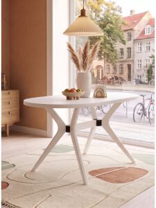 Woodenbend Arlen Beyaz Oval Benchli Yemek Masası Takımı 80x130 cm