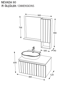 Biani Nevada 90 cm Banyo Dolabı Matt Mocha