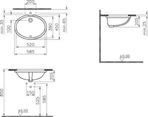 Vitra S20 Tezgahaltı Lavabo 52 cm Beyaz
