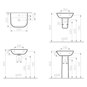 Vitra S20 Yarım Ayaklı Lavabo 50 cm