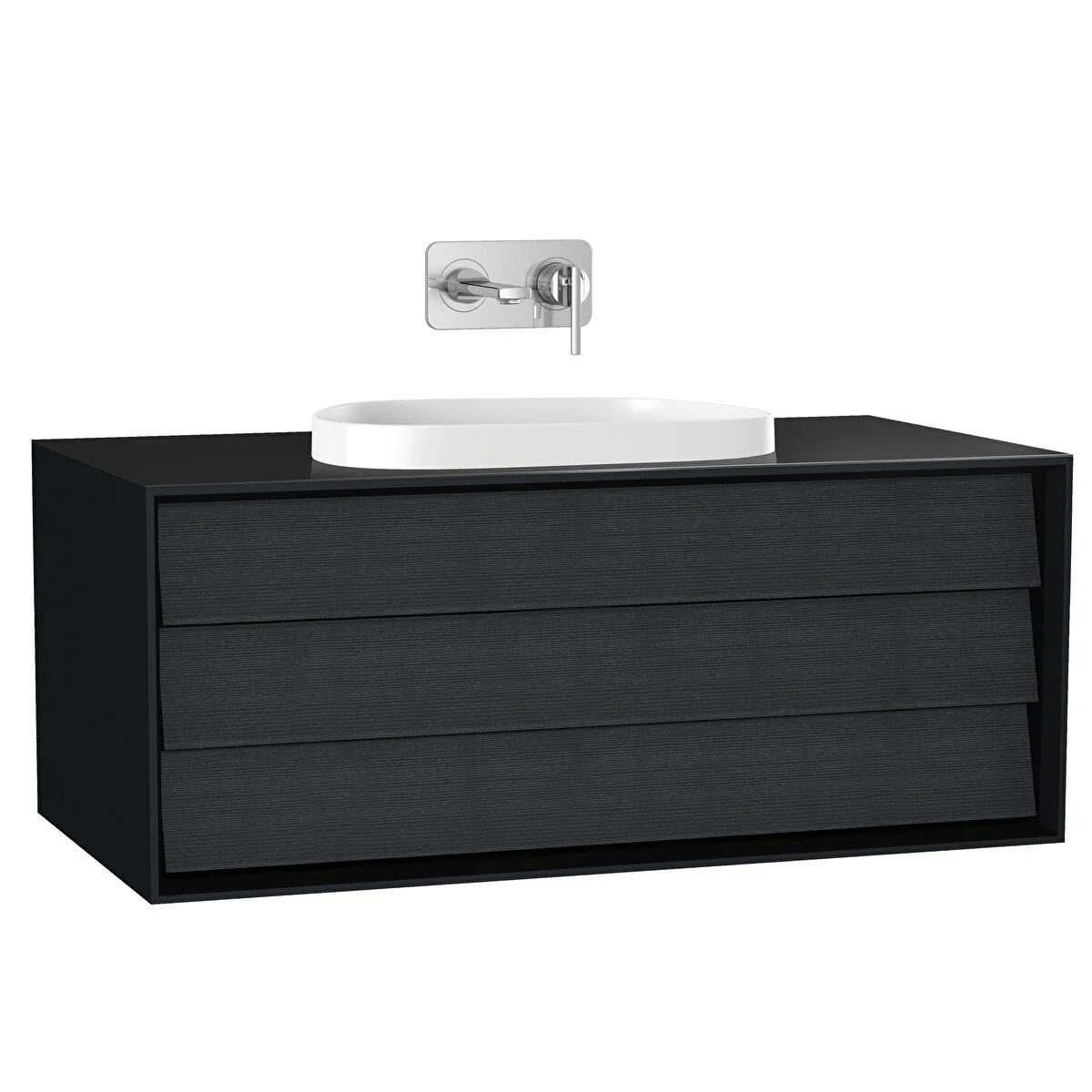 Frame Lavabo Dolabı 100 cm, tek çekmeceli, tezgahüstü Tv-shape lavabolu, armatür deliksiz, Mat Siyah