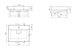 CERASTYLE SHARP ETAJERLİ LAVABO 60X48 CM