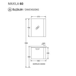 BİANİ MAXILA BANYO DOLABI MAT BEYAZ +60 CM LAVABO