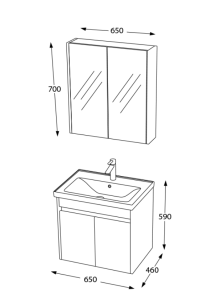 BİANİ BODRUM BANYO DOLABI 65 SAFİR MEŞE +65 CM LAVABO
