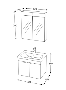 BİANİ FETHİYE 65 CM BANYO DOLABI VİOLİN MATTE GREY  +65CM LAVABO