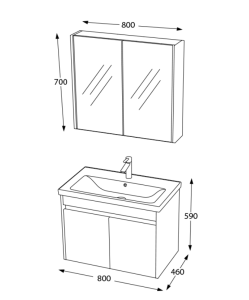BİANİ  BODRUM BANYO DOLABI 80  MAT  BEYAZ +KALE  ETERNAL 80X45 LAVABO