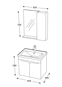 BİANİ AYDA 65 PLANE PARLAK BEYAZ BANYO DOLABI +55 CM LAVABO