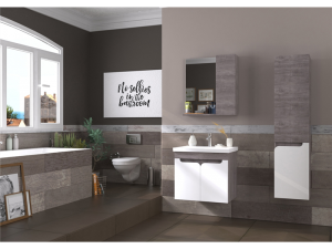 BİANİ AYDA 65 PLANE PARLAK BEYAZ BANYO DOLABI +55 CM LAVABO