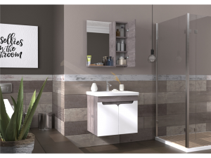 BİANİ AYDA 65 PLANE PARLAK BEYAZ BANYO DOLABI +55 CM LAVABO