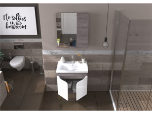 BİANİ AYDA 65 PLANE PARLAK BEYAZ BANYO DOLABI +55 CM LAVABO