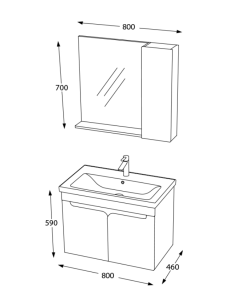 BİANİ AYDA 80 PLANE BANYO DOLABI +80 CM LAVABO