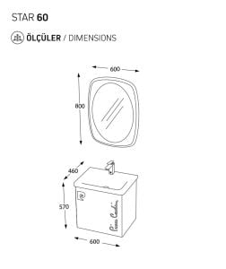 PİERRE CARDİN STAR 60 ANTIQUE WHITE BANYO DOLABI +60 CM LAVABO