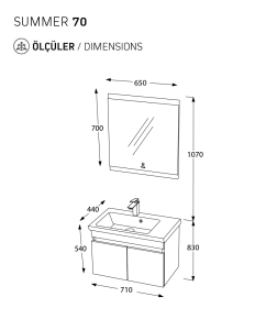PİERRE CARDİN SUMMER 70 CM POPLAR BANYO DOLABI
