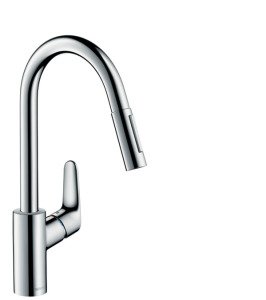 Hansgrohe Focus Tek kollu eviye bataryası 240, çekilebilir el duşu ile