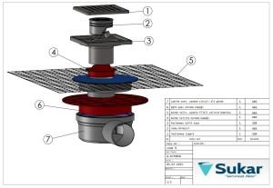 Sukar Line/9 15x15 Paslanmaz Çelik Çerçeveli Kare Yer Süzgeci
